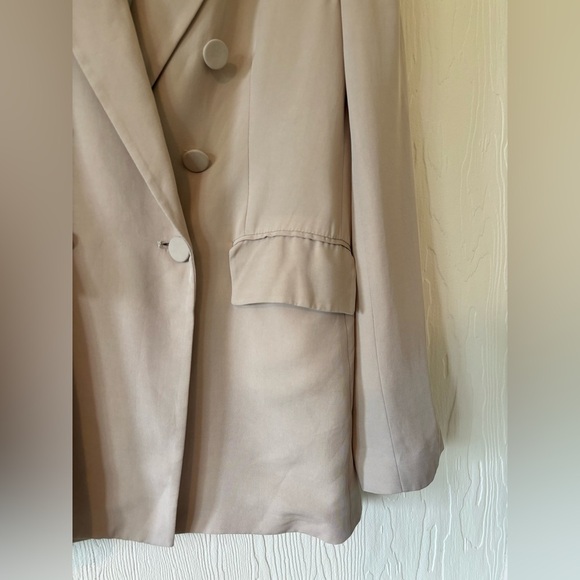 Zara Double Breasted Satin Effect Cream Tan Mink Blazer Suit Jacket Bridal - Picture 10 of 17